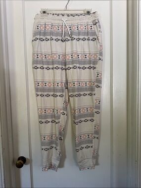 Eddie Bauer Cream Jogger Pajama Pants with Pink and Gray Aztec Stripes